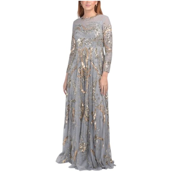 MAC DUGGAL Long Sleeve Embellished Illusion Gown - Picture 1 of 3